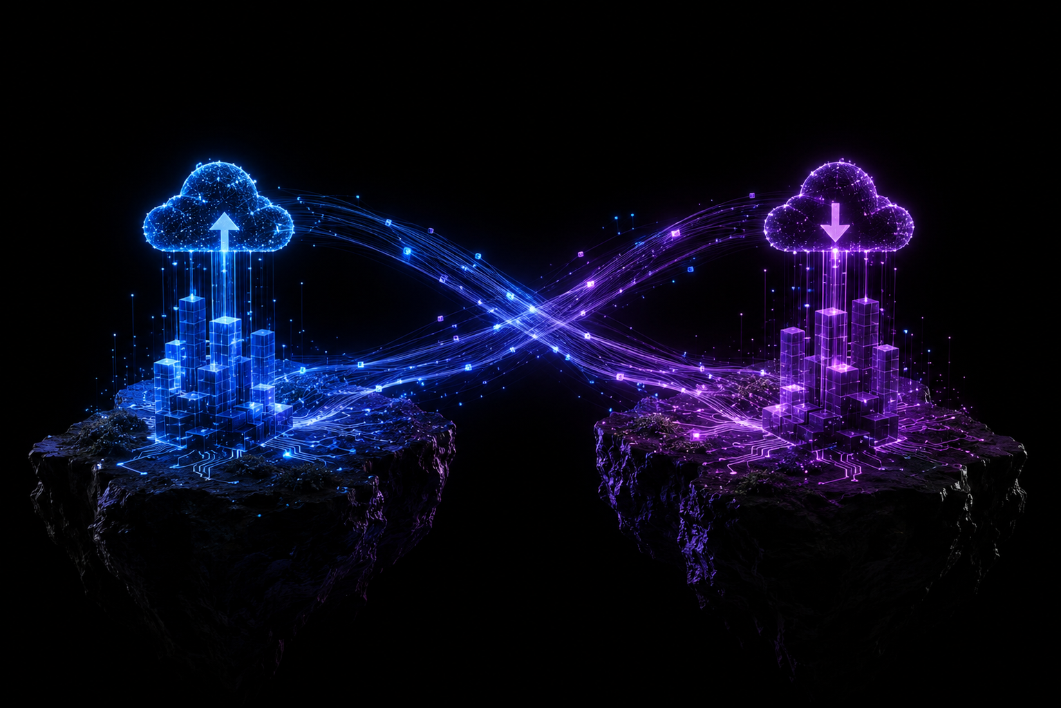 Two trees connected by glowing arcs
